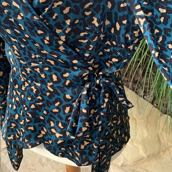 BCBGeneration Teal Leopard Print True Wrap Blouse - Picture 6 of 9